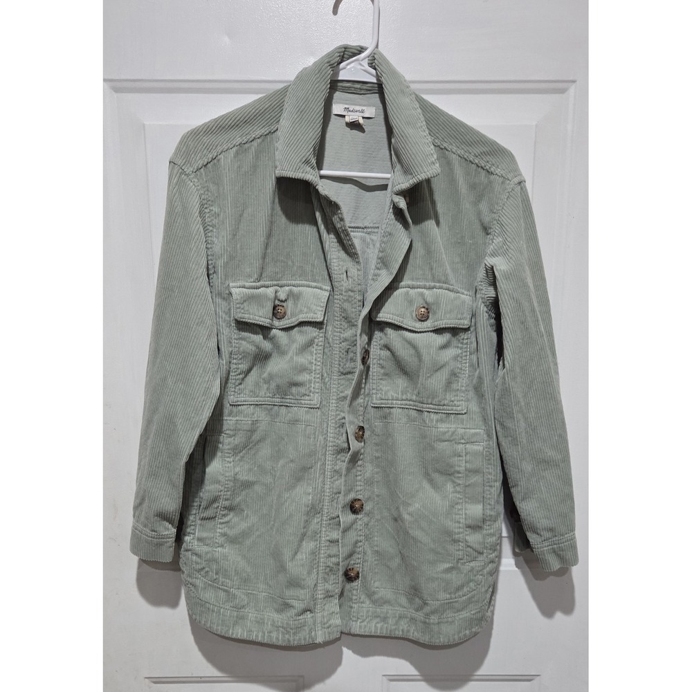 Madewell Yorkway Sage Green Cuodoroy Button Up Shacket Women XXS Oversized